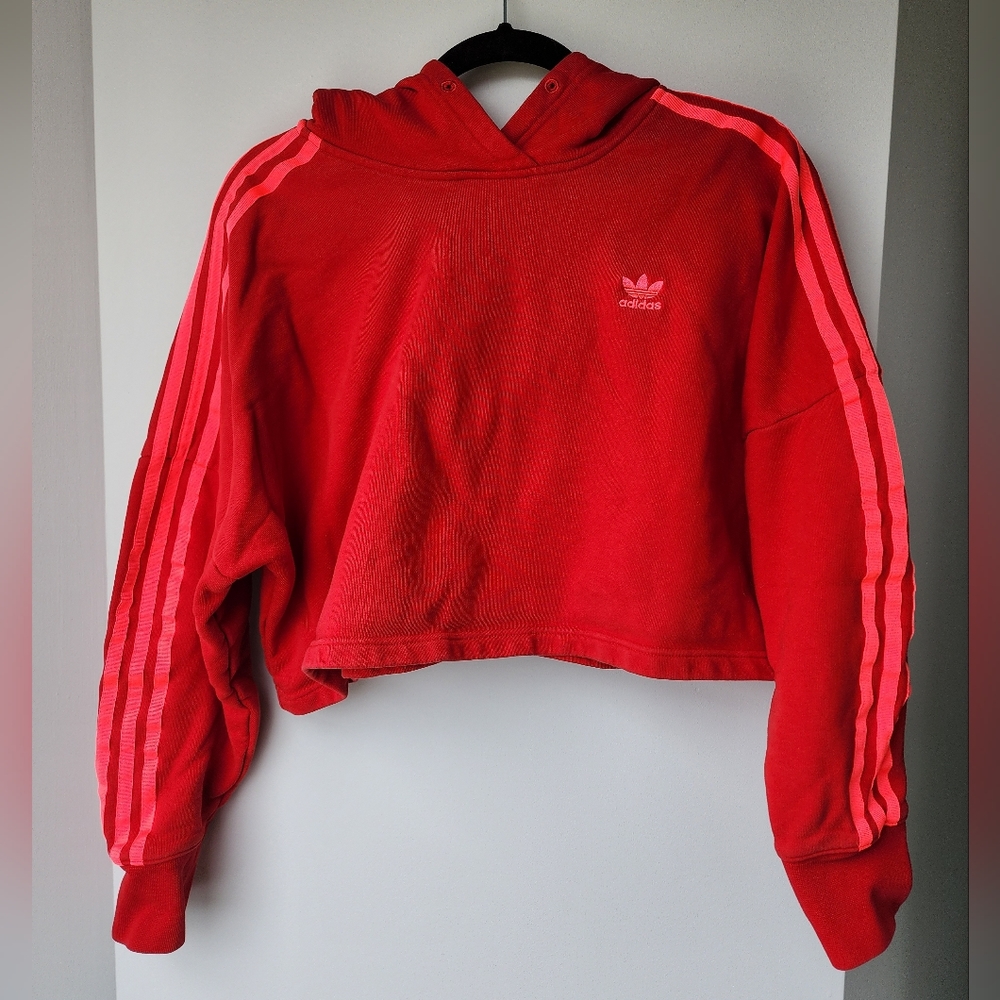 Adidas cropped 3 stripe pullover hoodie